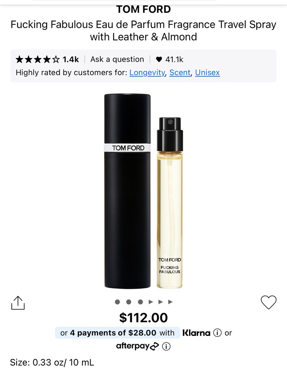 Tom Ford F*cking Fabulous Travel Spray in Black with Clear Vial